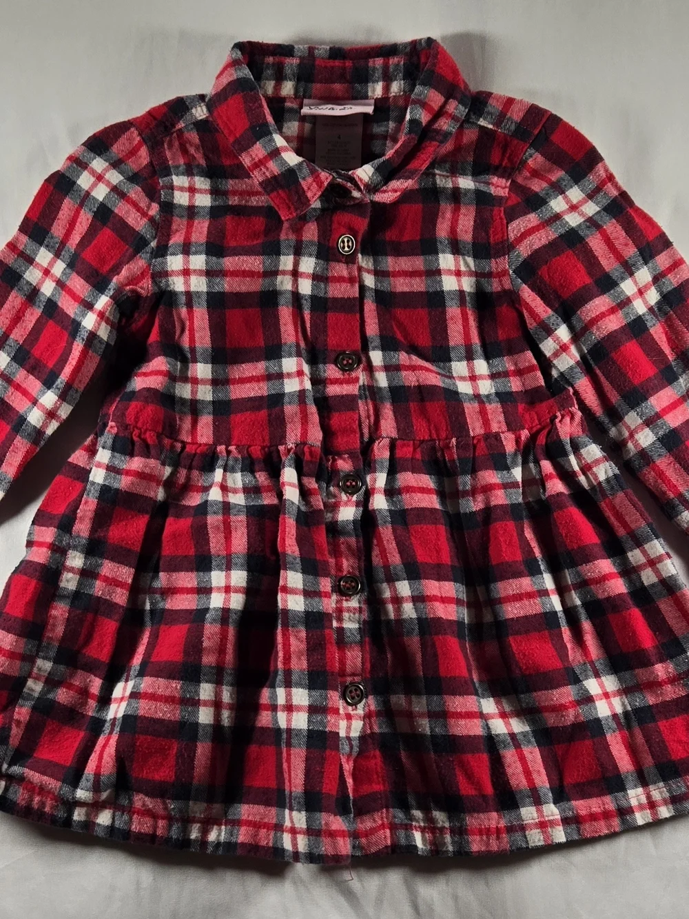 Little Lass Red, Navy & White Plaid Button-Down Peplum Shirt